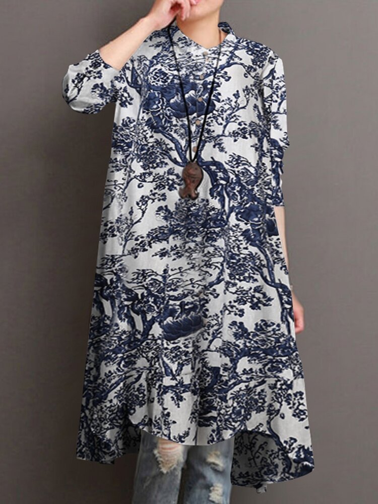 Stand Collar Ethnic Print Long Sleeve Vintage Shirt For Women - Shop Trendy Women's Clothing | LoverChic