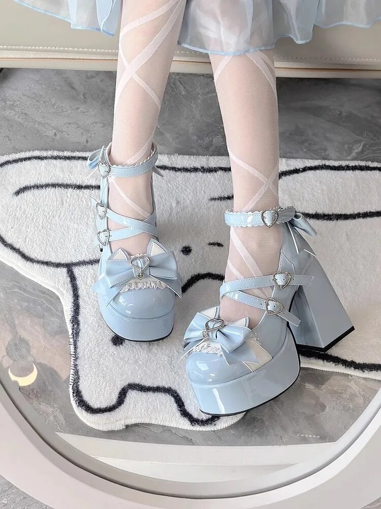 VCshoes Women Lolita Cosplay Shoes Lady High Heels Pumps Girl Student Dress Party Shoes Black PL Shoes Round Toe Bows 34-40 11cm