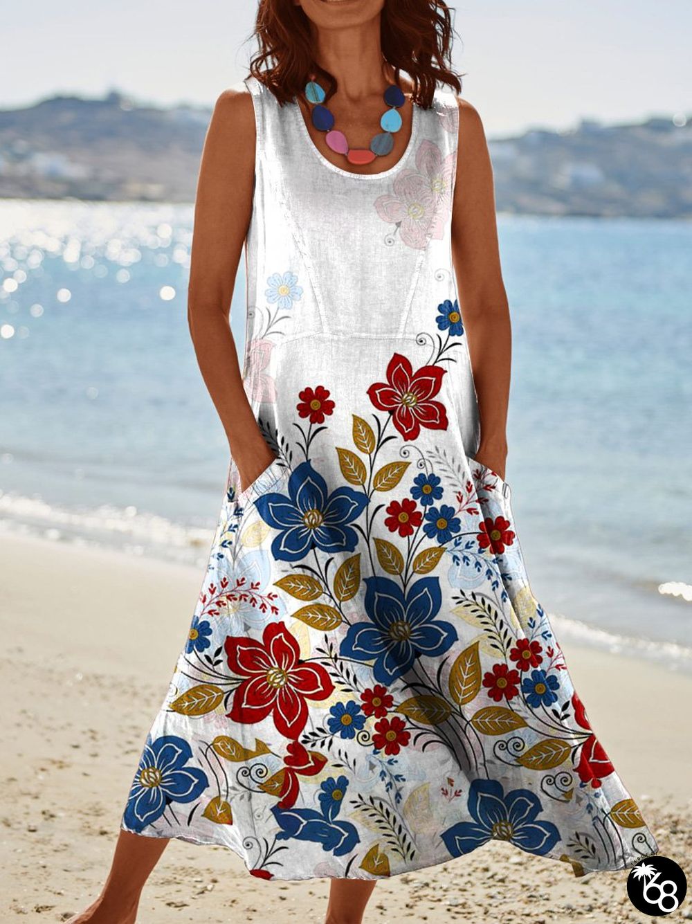 Women's Floral Art Print Casual Linen Dress | 168DEAL