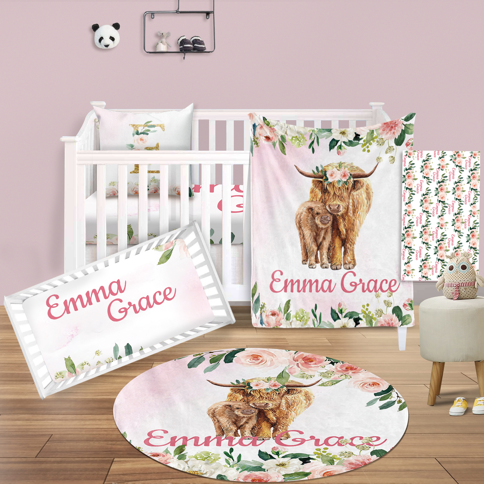 Personalized Highland Cow Crib Bedding SetSet117