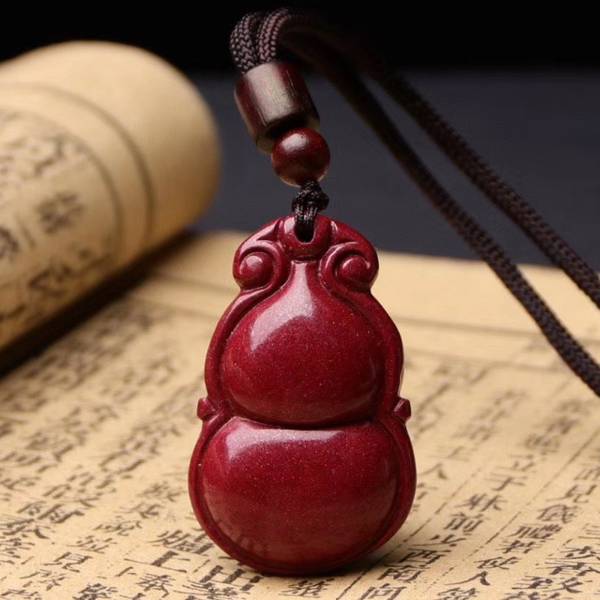 Chiorgone Cinnabar Fu Gourd Pendant - Feng Shui Amulet For Good Luck & Protection, Gift Idea