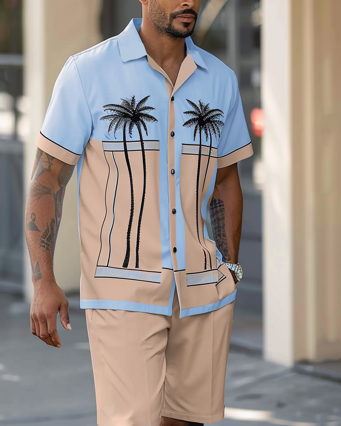 Men's Casual Hawaiian Vacation Short Sleeve Shirt Set 006
