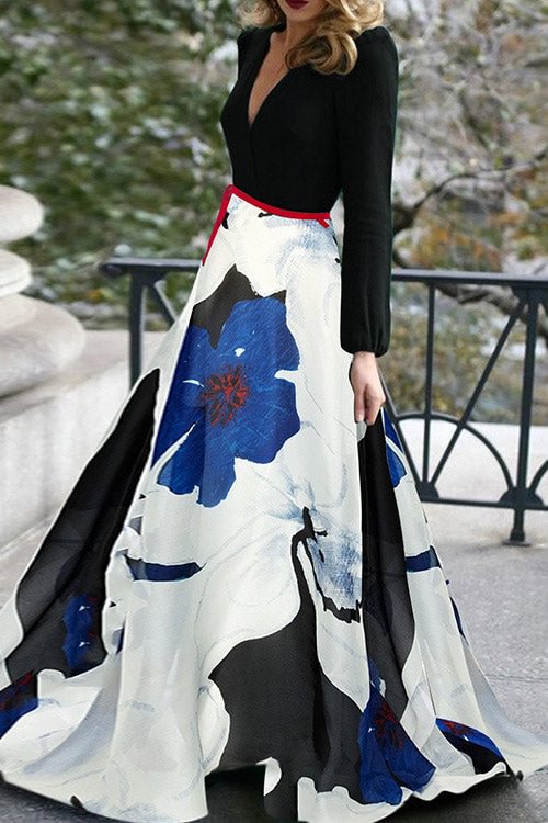 Long Sleeve V-Neck A-Line Prom Gown Evening Dress - Shop Trendy Women's Clothing | LoverChic
