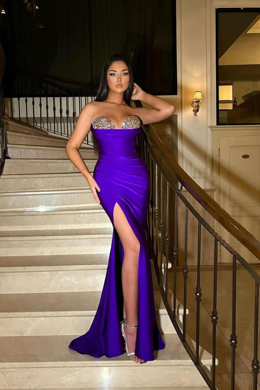 Lvs&Broner Sweetheart Sleeveless Long Split Mermaid Prom Dress With Sequins
