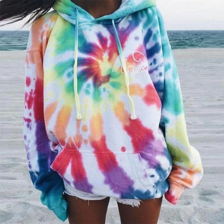 Hooded Collar Tie-dye Multicolor Hoodie P12360