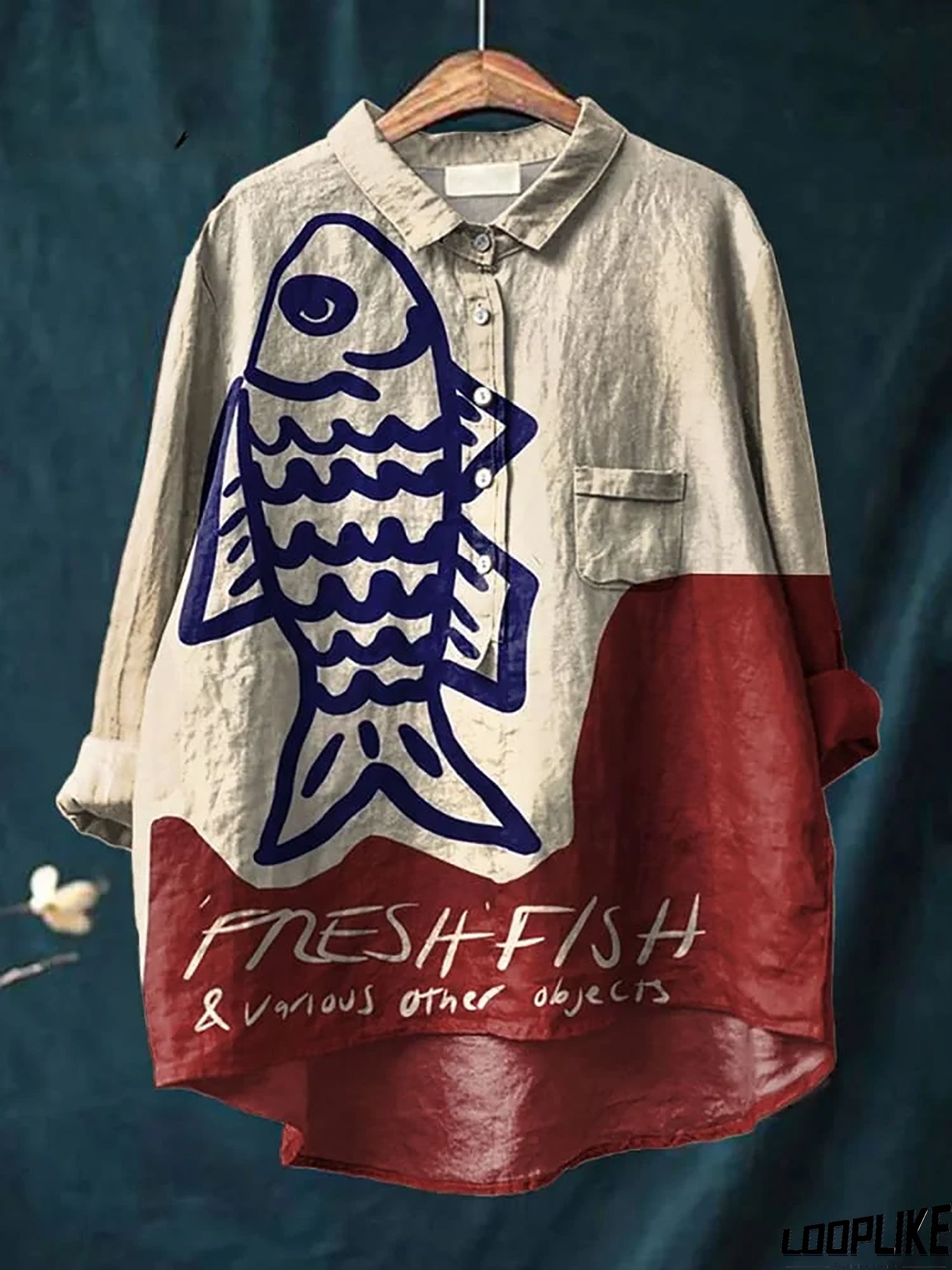 Women's Vintage Fish Art Print Casual  Shirt main image 0