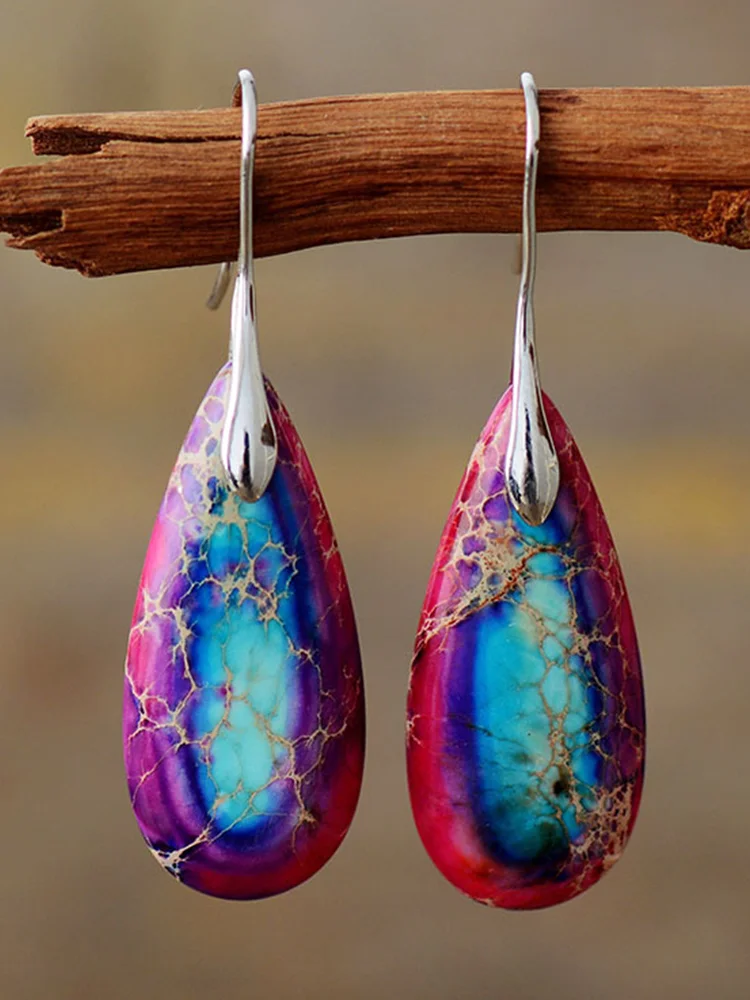 Natural Color Stone Drop Earrings