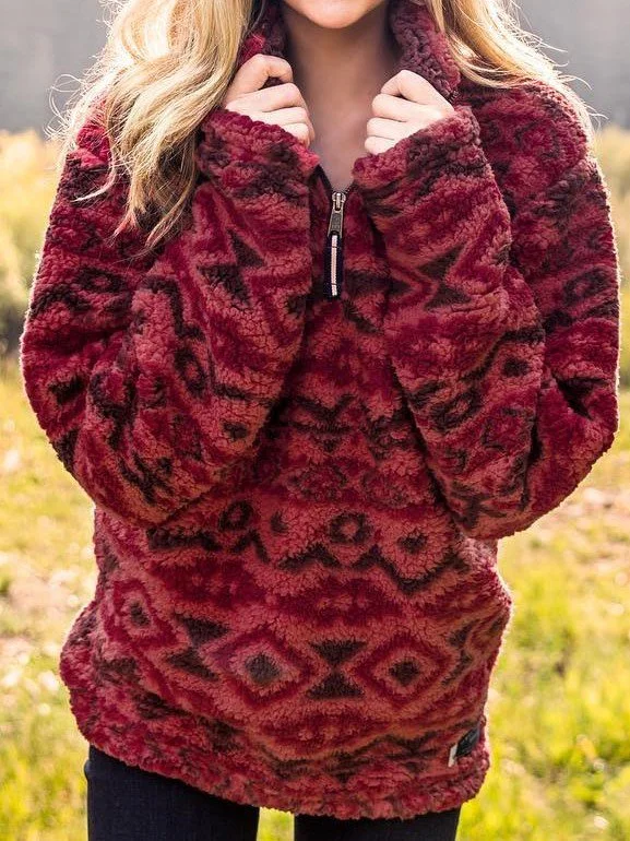 Boho Aztec Fluffy Pullover Zaesvini