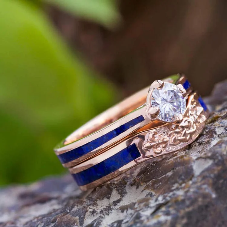 Olivenorma Celtic Knot Lapis Lazuli Bridal Ring Set
