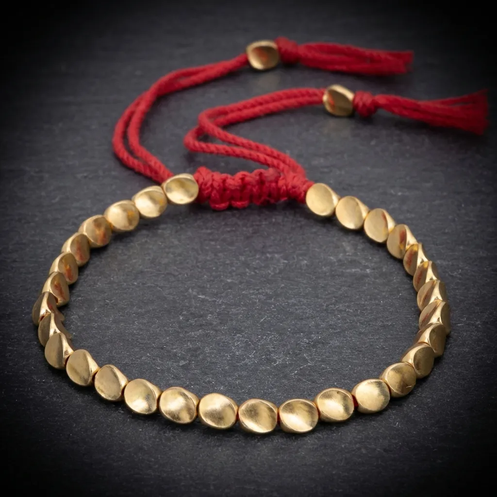 JiStones Artisan Tibetan Lucky Rope Bracelet with Vintage Copper Beads Crimson Rouge-One Size (Precision Adjustable)