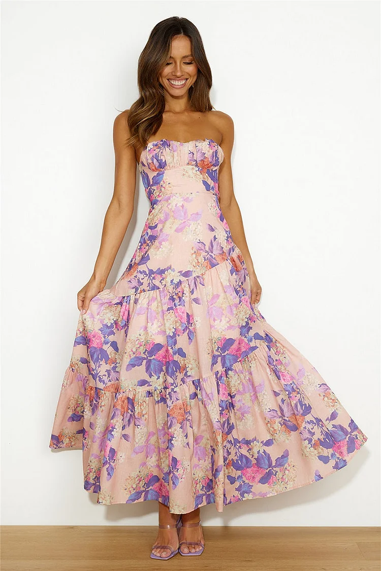 Boat Neck Backless Irregular Pleated Flowy Floral Print A-line Vacation Maxi Dresses