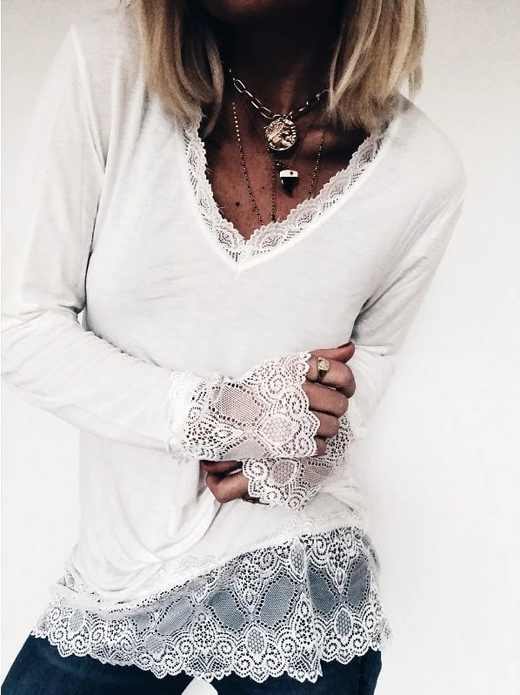 Simple casual lace bottoming top