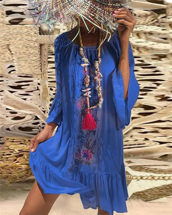 bohemian printed bell sleeves vacation dresses p94510