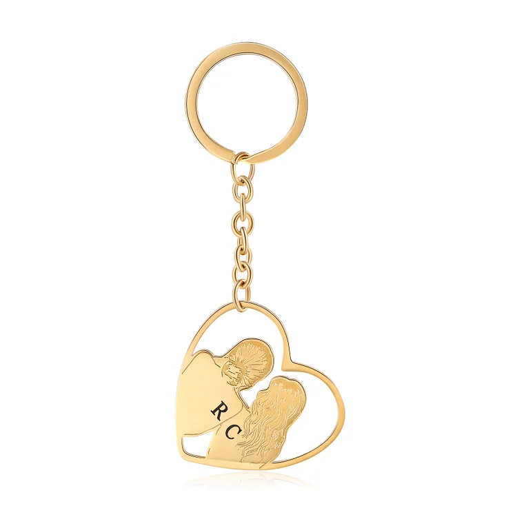 Personalized Heart Keychain Custom 2 Letters Keychain Gold Gift for Sisters