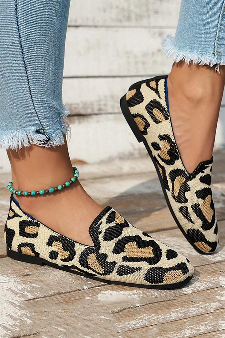 Colorblocking Leopard Print Low-Top Slip On Round Toe Loafers