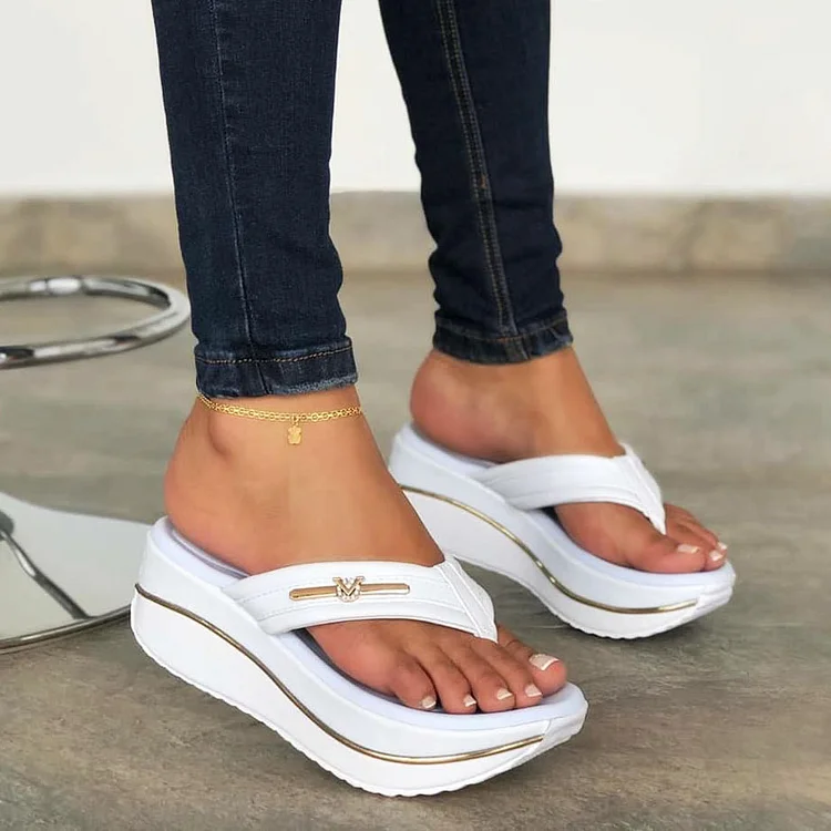 Women's Stylish Denim Platform Chunky Flip Flops