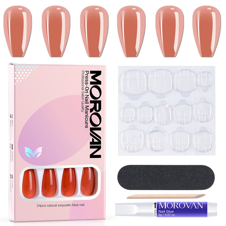 24PCS Fake Nails 14 Sizes Light Brown Press On Nails Kit