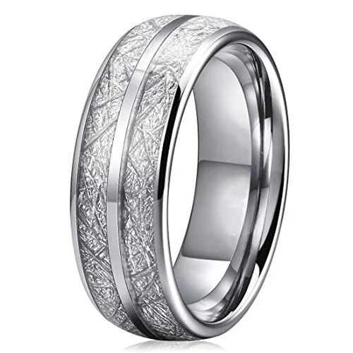 Women's Or Men's Tungsten Carbide Wedding Band Matching Rings,Silver Double Line Inspired Meteorite Domed Tungsten Carbide Ring With Mens And Womens For Width 4MM 6MM 8MM 10MM