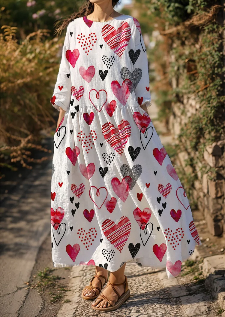 Woman Sketch Heart Splicing Valentine's Day Print Casual Dress socialshop