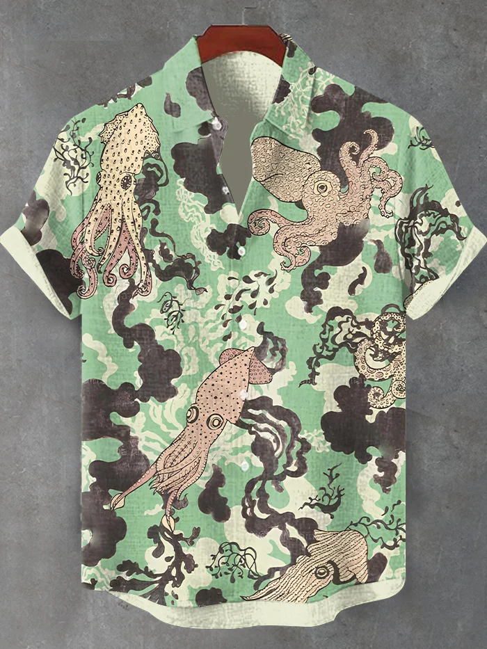 Men's Squid Graphic Print Short Sleeve Shirt
