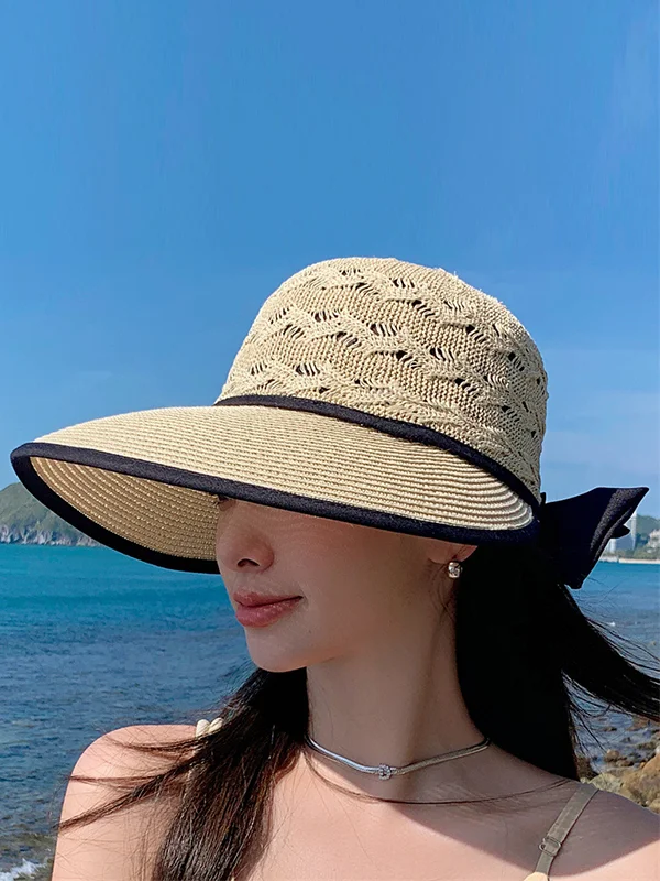 Sun-Protection Belly-Hollow Bowknot Wide Side Hats&Caps
