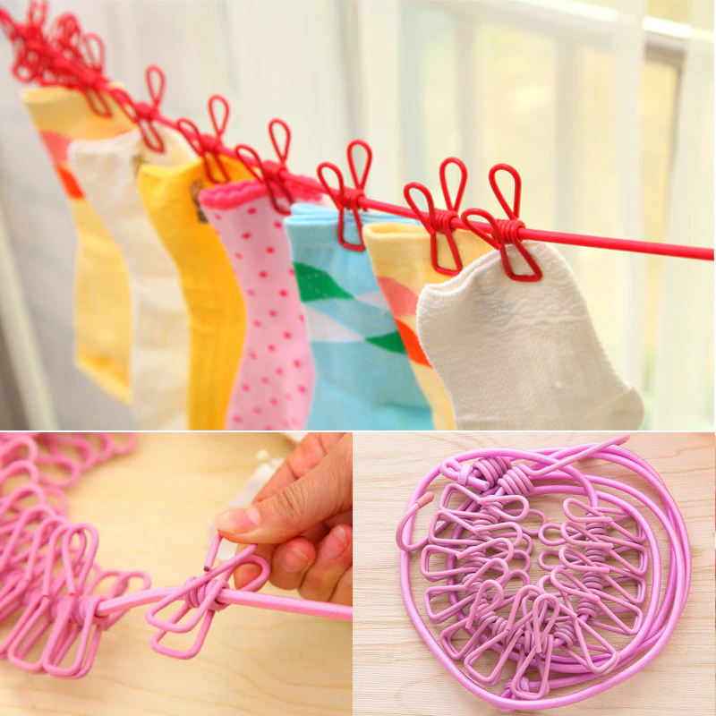 Clothesline W/ Clips Drying Rack Clothes Line Dryer Organiser Laundry