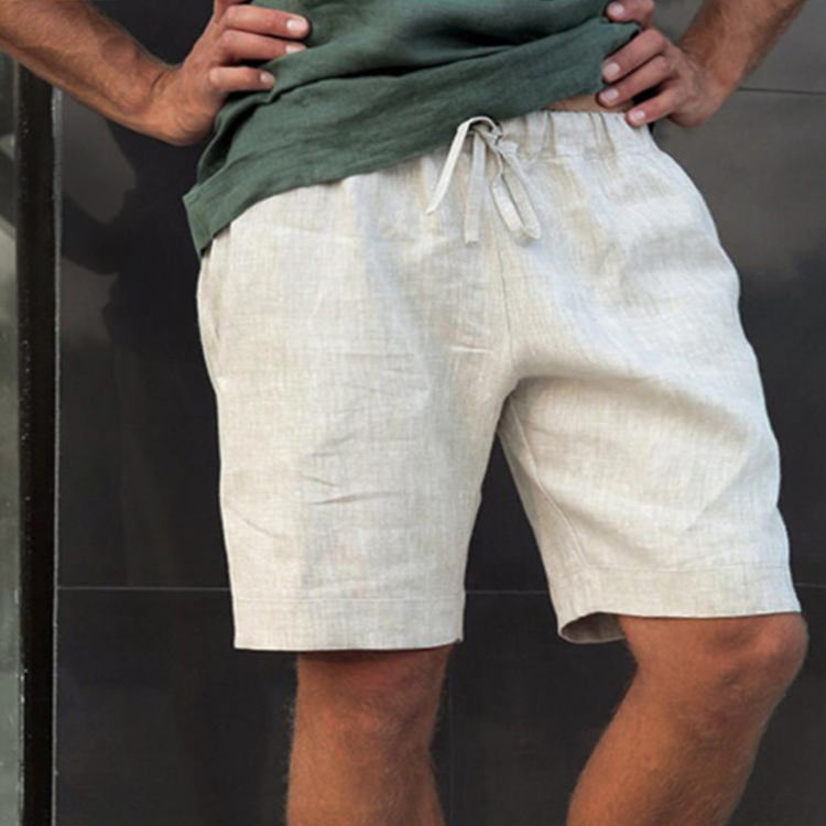 Men's Summer Loose Lace-Up Five-Point Pants Solid Color Linen Shorts / [blueesa] /