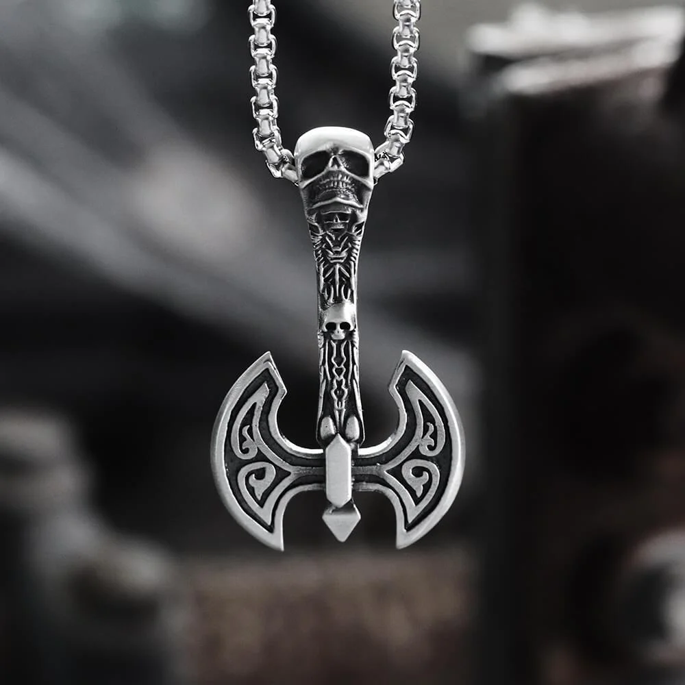 Skeleton Tomahawk Pure Tin Viking Necklace