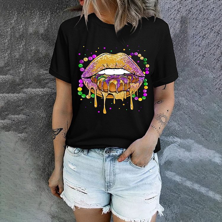 Mardi Gras Round Neck Casual T-Shirt