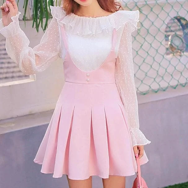 S/M Pink Sweet Princess Suspenders Spring Dress SP165874
