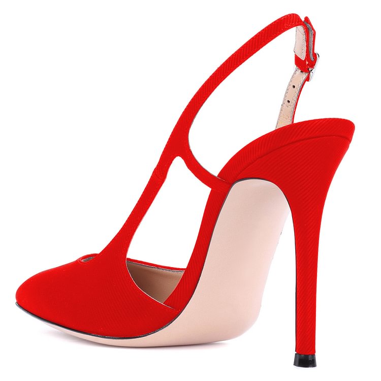 Women's Red Slingback Heels Stripes Buckle Pumps |FSJ Shoes