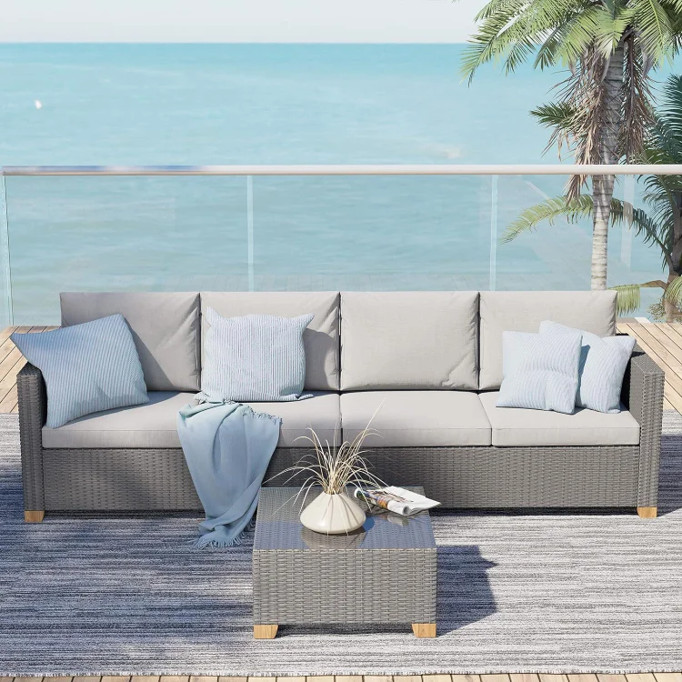 GRAND PATIO Outdoor Conversation Sets with Cushions, Wicker Modular Sofa Sets for Garden Backyard Terrace
