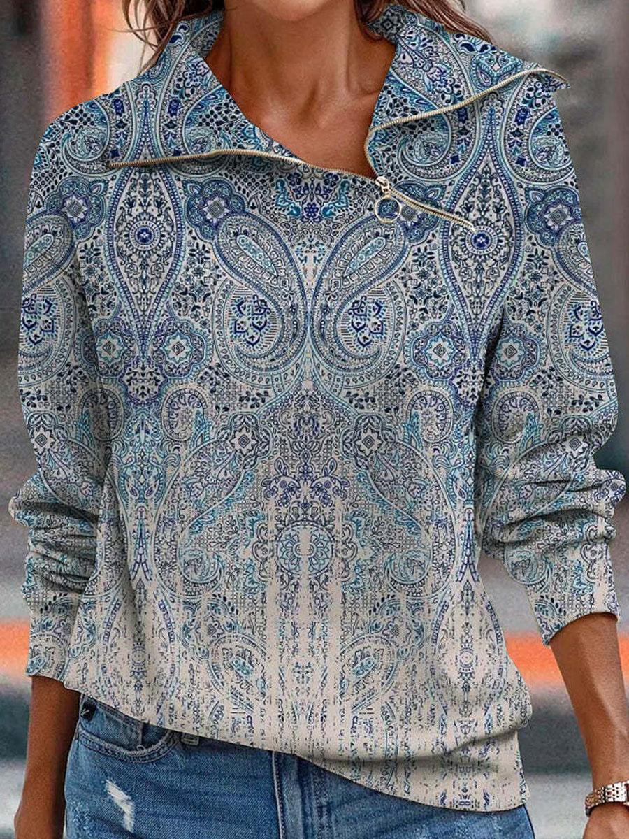 Women's Fashion Street Print Loose Casual Zipper Hoodies & Sweatshirts
