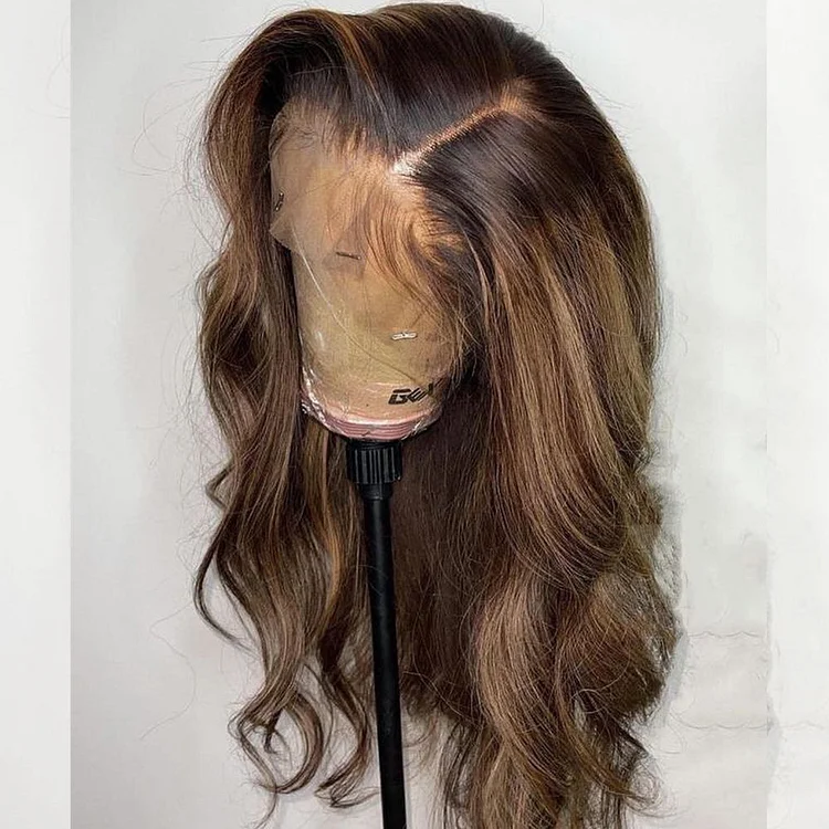Black Roots Ombre Honey Brown Body Wave Lace Frontal Wig