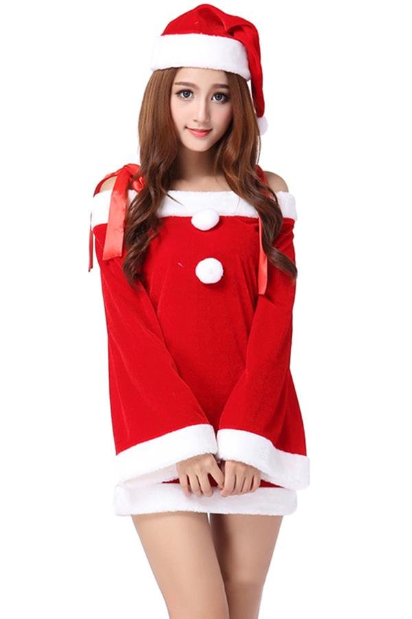 Cute Girl Bowknot Straps Long Bell Sleeve Christmas Santa Costume Red - Shop Trendy Women's Clothing | LoverChic