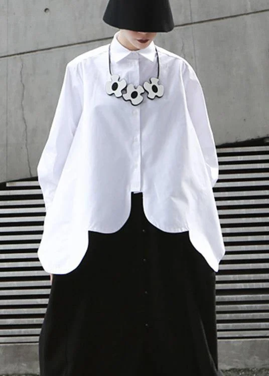 Elegant white cotton clothes For Women asymmetric hem summer shirts