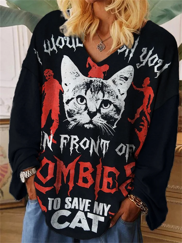 Vefave Push You In Front Of Zombies Save Cat T Shirt