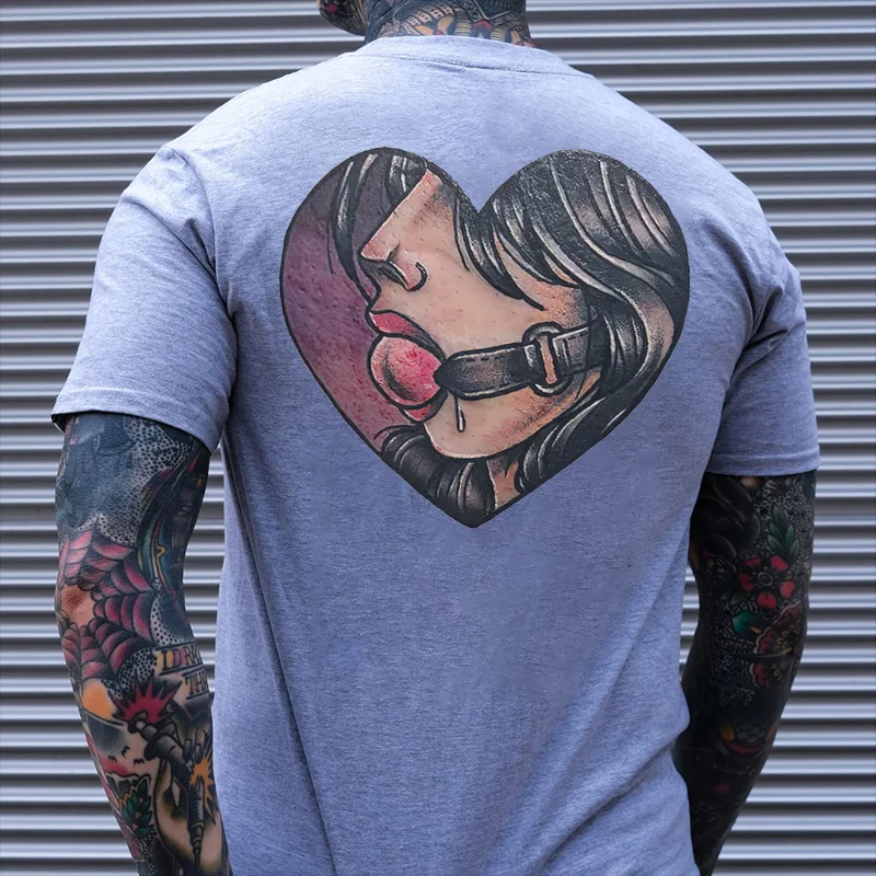 Lady with Sex Item Heart Shape White Print T-shirt