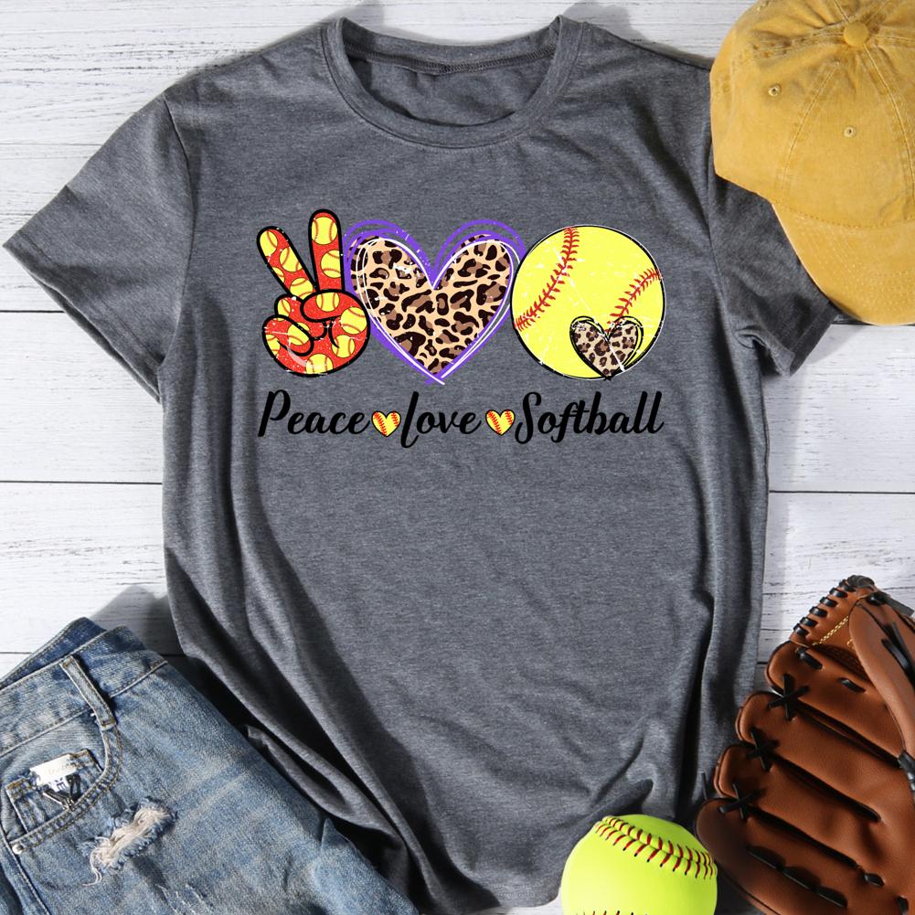 Peace Love Softball Round Neck T-shirt-0025069-Guru-buzz