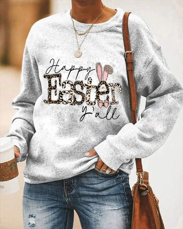 Happy Easter Y'all Bunny Leopard Print Sweatshirt