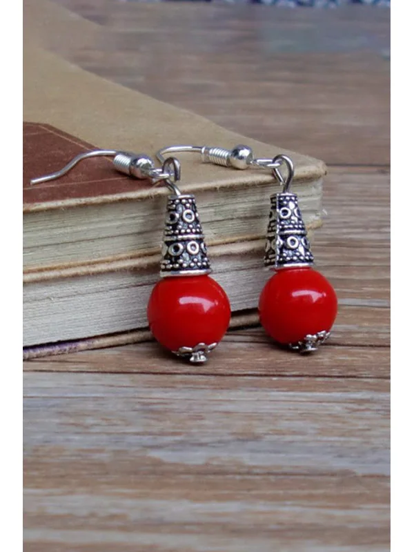 Ceramic red porcelain bead earrings
