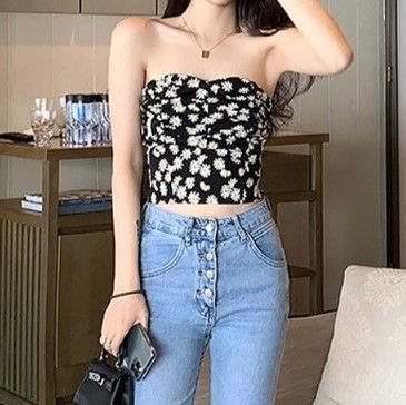 Strapless Floral Print Crop Top YP4396