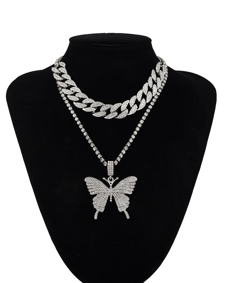 Retro Double Layer Butterfly Alloy Necklace