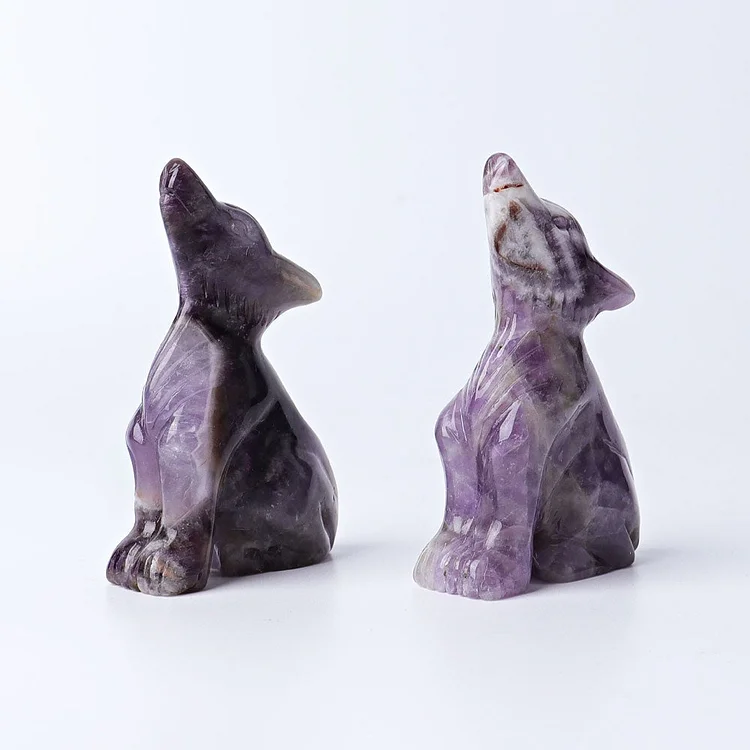3" Dream Amethyst Wolf Crystal Carvings Animal