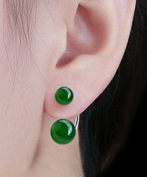 Classy Green Sterling Sliver Inlaid Zircon Hoop Earrings