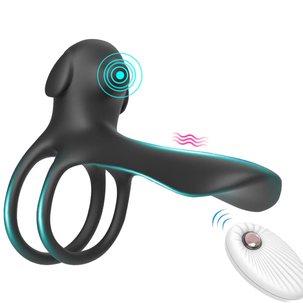 Remote Control Penis Vibrator With Double Ring - Rose Toy