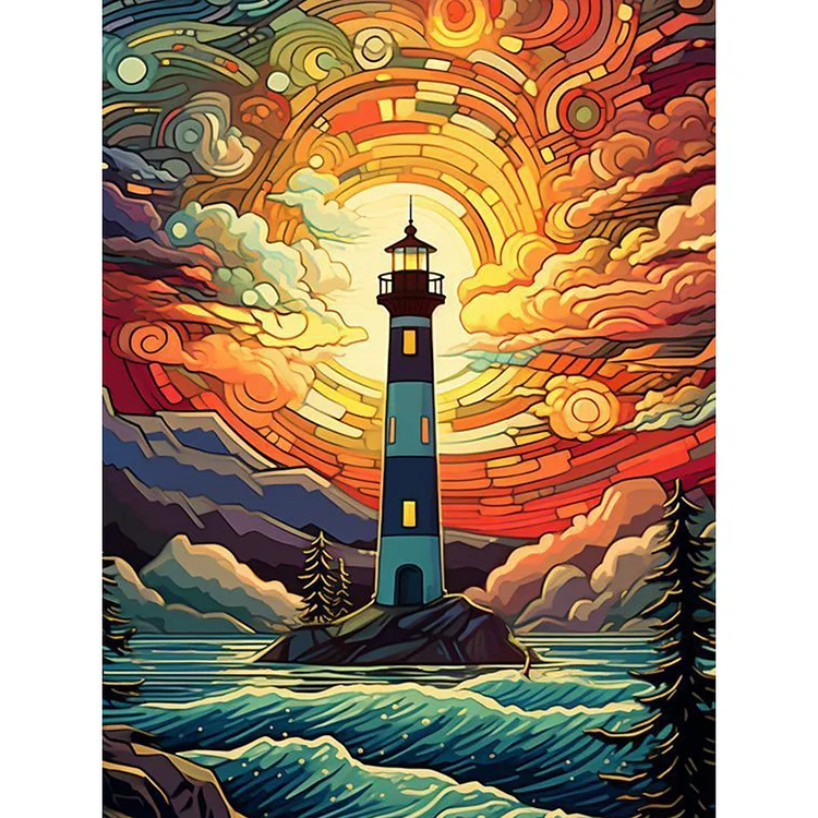 Sunset Seaside Lighthouse 30*40CM (Canvas) Full Round Drill Diamond Painting gbfke