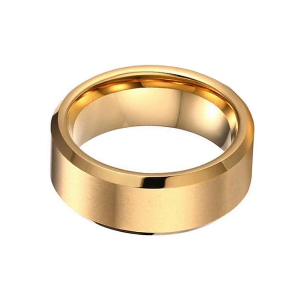 Matte Brushed Gold Tungsten Carbon Rings Polished Bevel Edge Couple Wedding Band