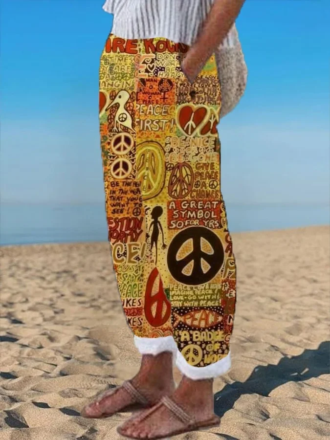Women's Hippie Peace Love Print Casual Pants