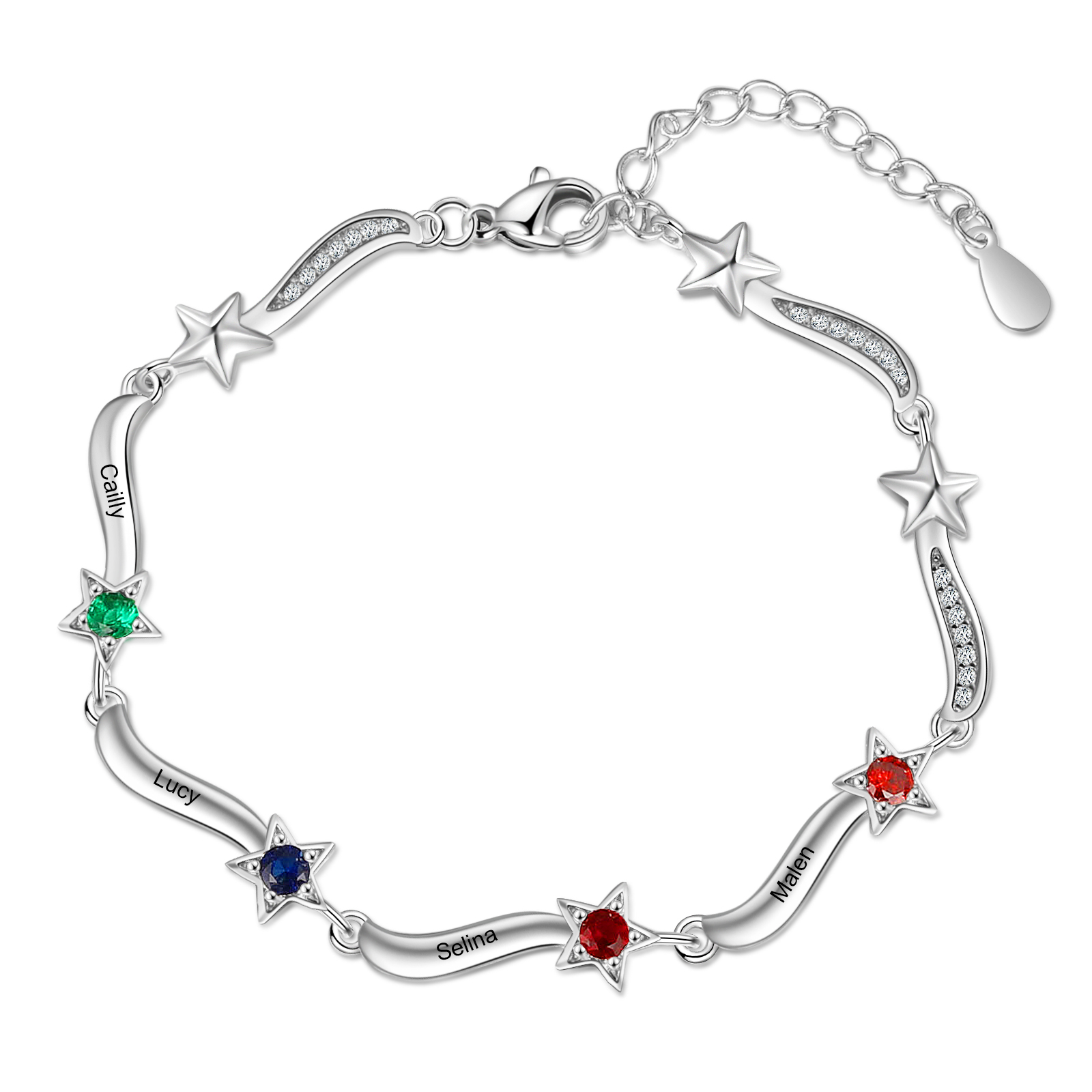 4 Birthstones Stars Women s Bracelet Custom 4 Names